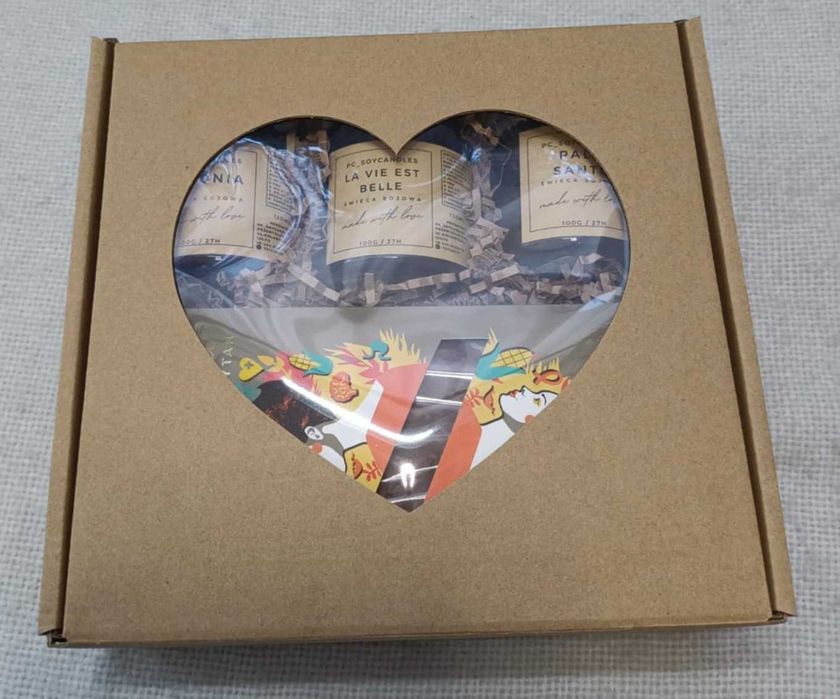 Zestaw Prezentowy 3x Świeca Sojowa 120ml + CZPK SERCE