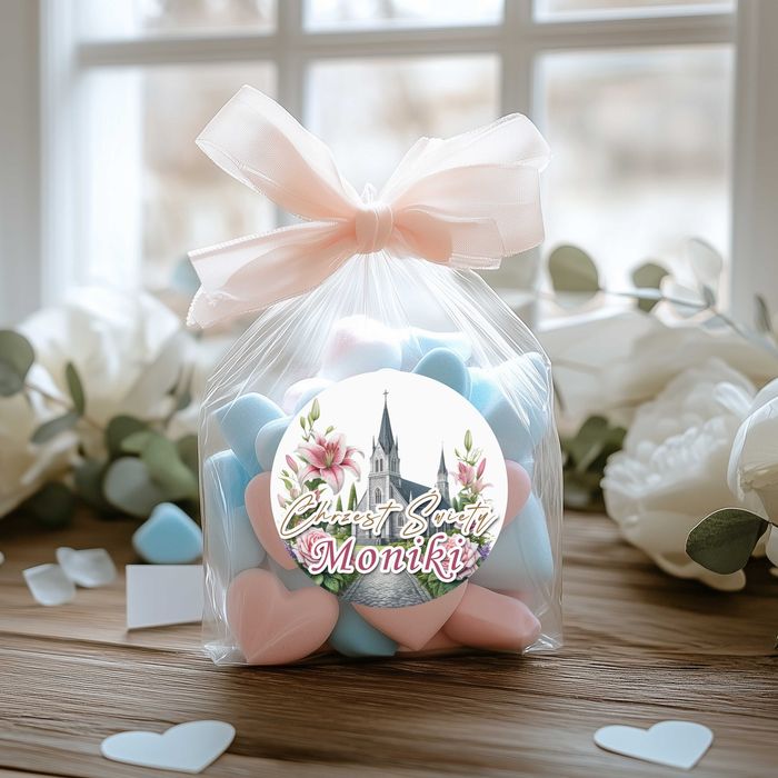 Naklejki okrągłe 50mm na CHRZEST ŚWIĘTY PODZIĘKOWANIE - 24szt