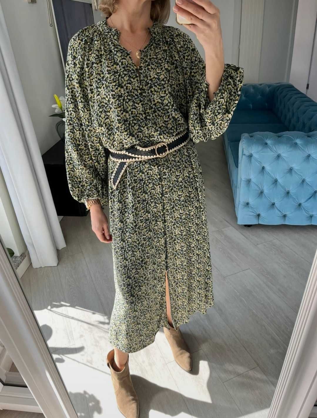 H&M długa maxi luźna oversize sukienka w kwiaty L/XL