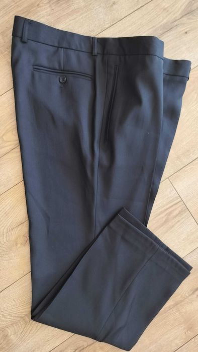 Spodnie męskie 2XL garniturowe kant eleganckie wełna czarne pas104