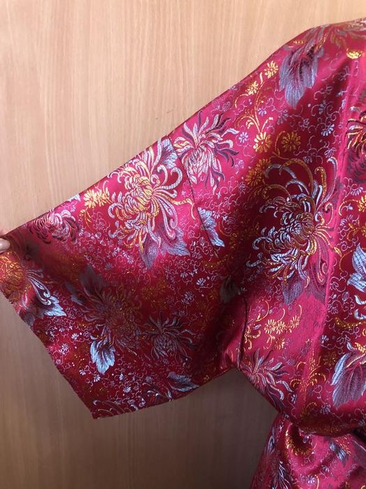Красивое кимоно из бордовой парчи винтаж унисекс l-xxl