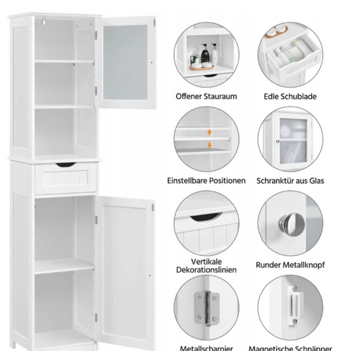 Szafka stojąca do łazienki salonu kuchni biała 170 cm yaheetech 614053