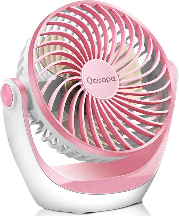 Wentylator biurkowy USB 360°, 3 prędkości, cichy, przenośny, różowy