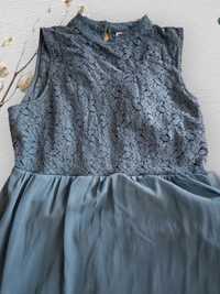 Niebiesko-szara gołębia zwiewna sukienka z koronką XL