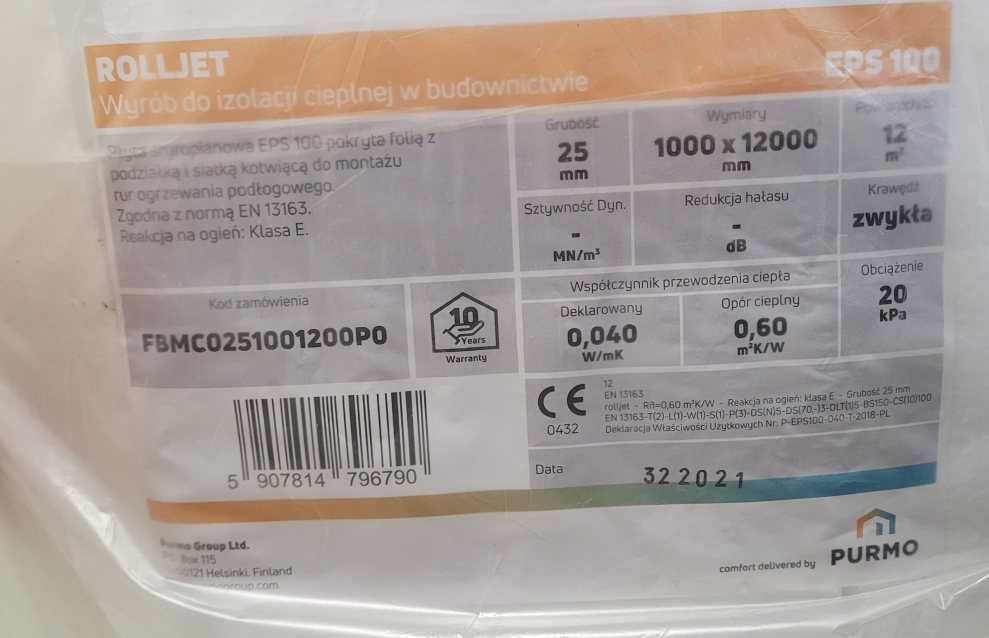 Rolljet 25mm mata styropian ogrzewanie podłogowe 12m2 Tychy