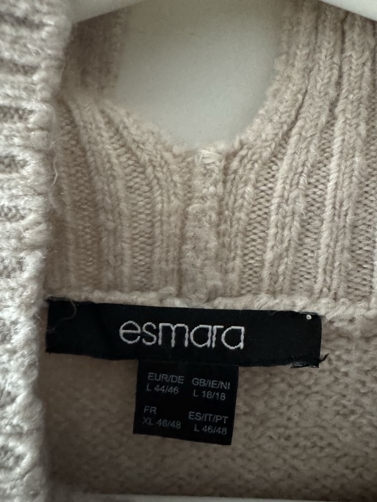 Kremowy bezowy dluzszy sweter oversize XL