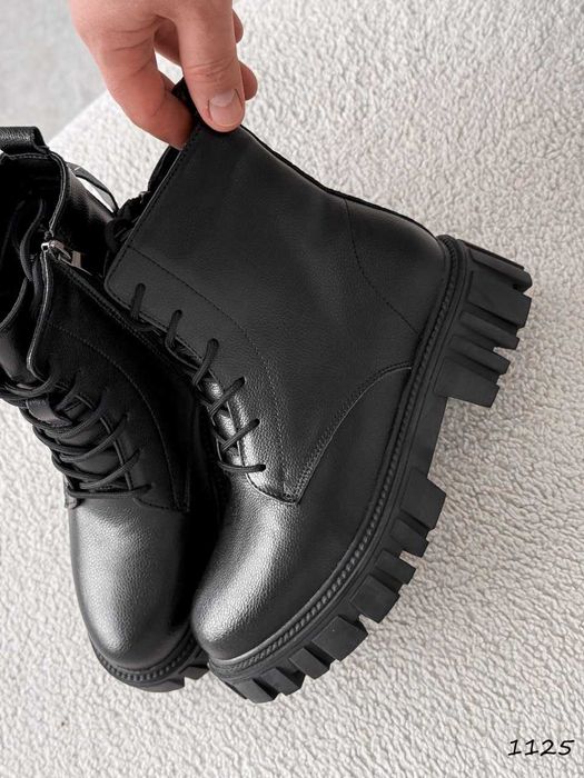 Зимові жіночі черевики чорні шкіряні (36-41) на хутрі | Ботінки жіночі