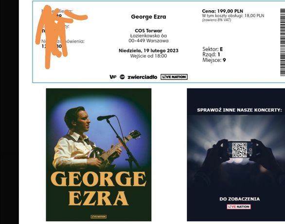 Dwa Bilety na koncert Georga Ezry Warszawa