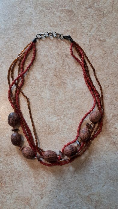 Ожерелье винтажные бусы коралловые с сатиновое бисером и перламутром