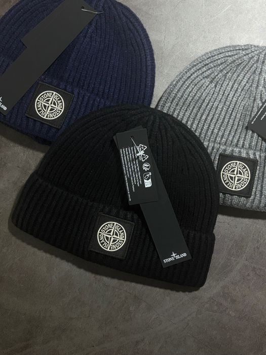 Чоловіча шапка stone island шапка мужская стон исланд чорная
