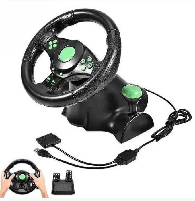 Ігрове кермо Vibrating Wheel PS3 USB для ПК/PC PS2 PS3 3в1 з педалями