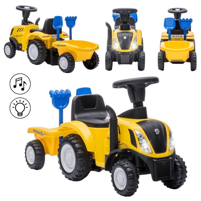 Jeździk odpychacz traktor z przyczepką i funkcjami dźwiękowymi żółty