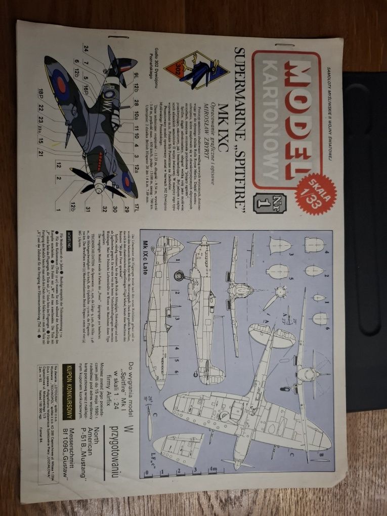Model Kartonowy Spitfire nr 1