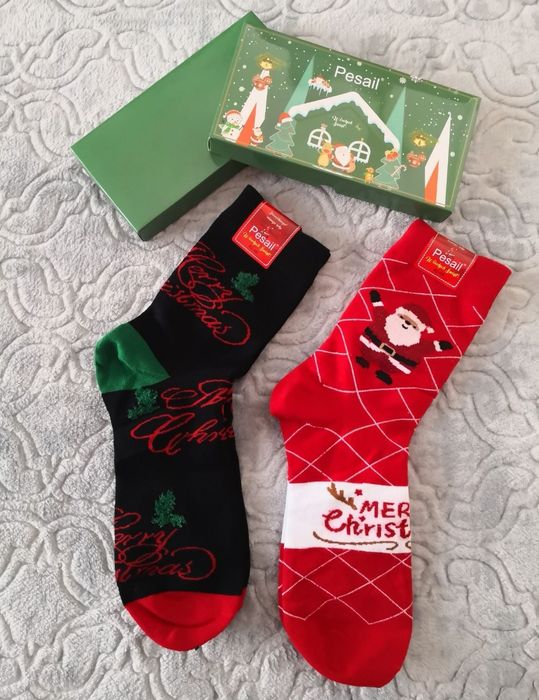 2 pary Męskie Skarpety Świąteczne Prezent Mikołaj PESAIL 40-44