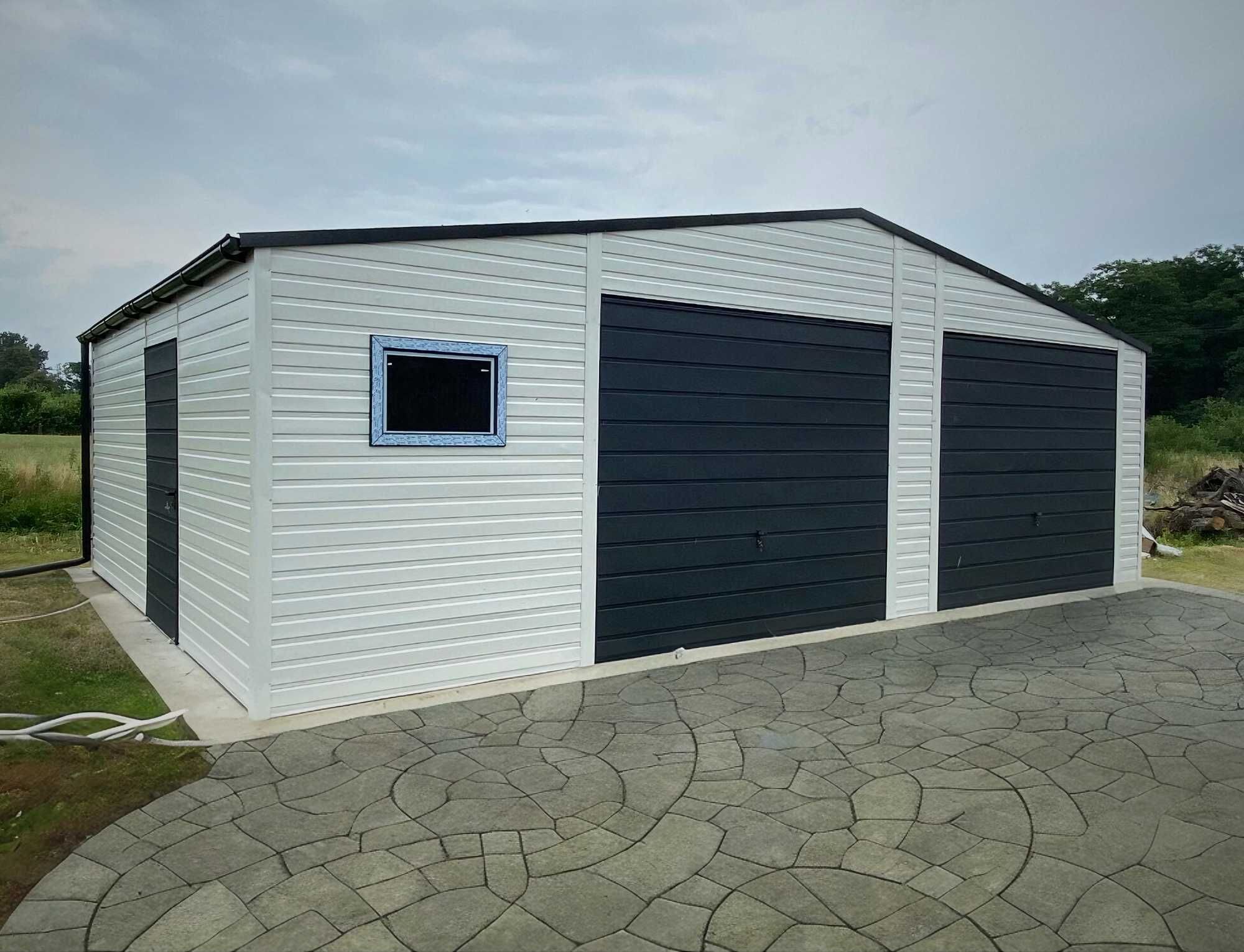 Garaż blaszany ogrodowy biały grafit 9x5m dwustanowiskowy garaz