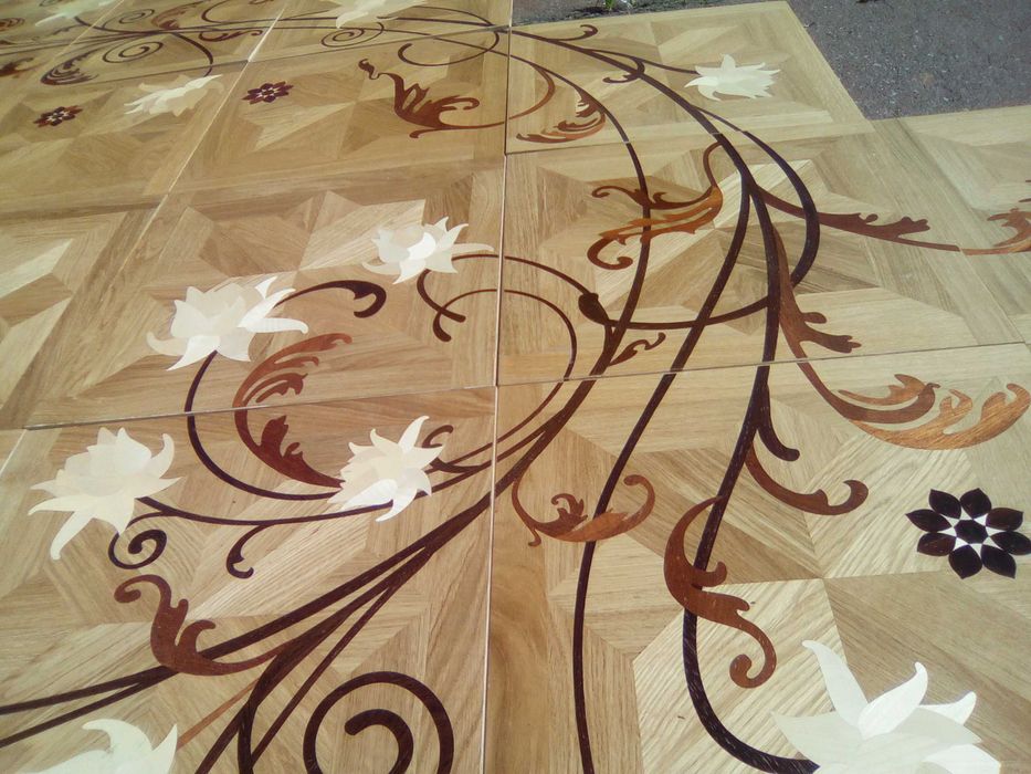 Паркет художественный геометрический, инкрустация в модульный паркет