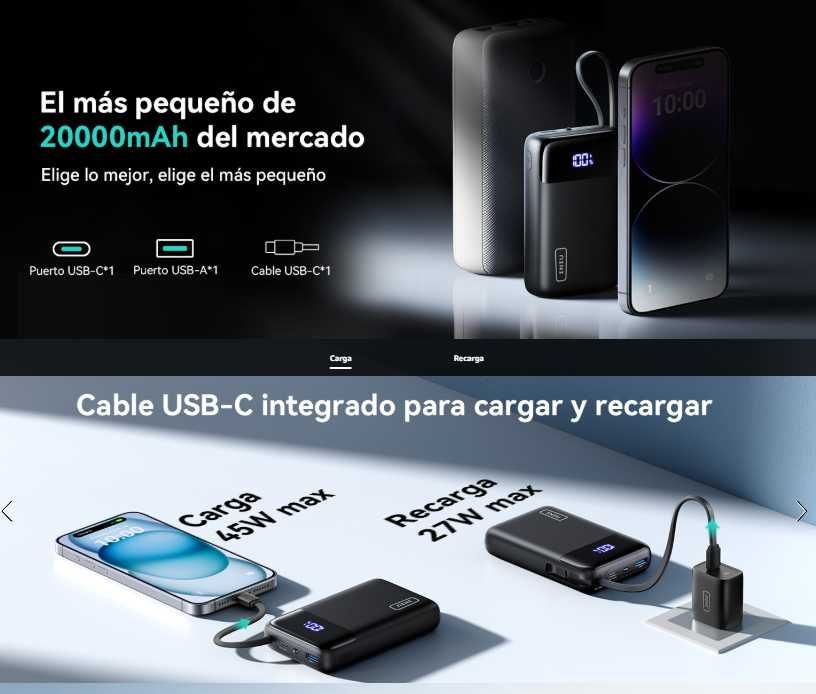 PowerBank INIU USB C de 45W capacidade 20000 mAh NOVO em caixa selada