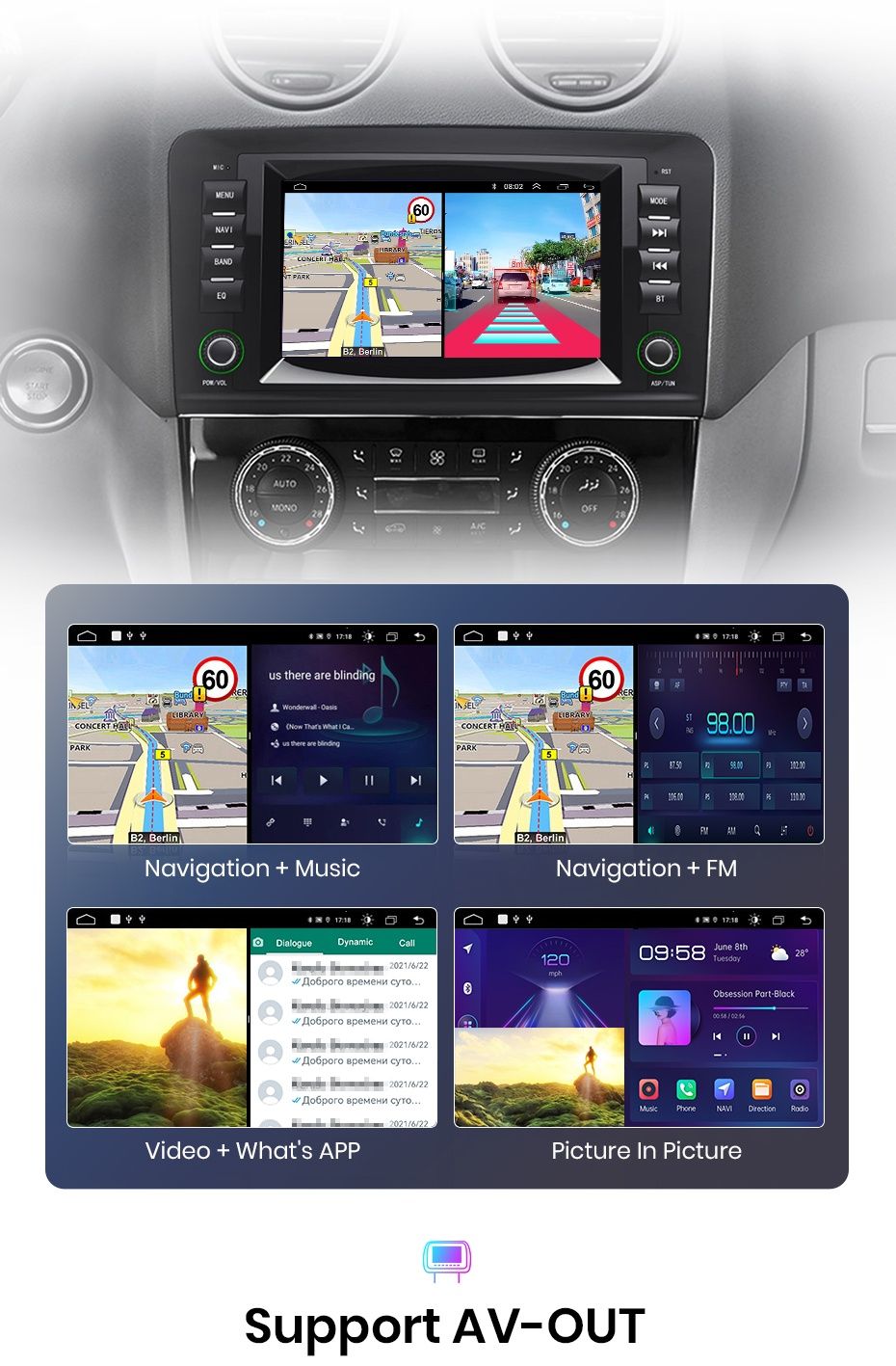 Rádio 7" android 2/32GB Mercedes W164 X164 GL e M Carplay 4G SELADO
