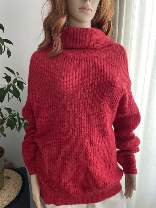 Dłuższy sweter wełniny tatuum czerwony preppy