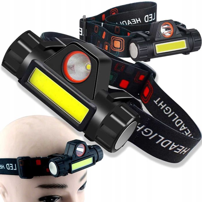Czołówka LED COB 4w1 z magnesem, USB, akumulatorowa latarka