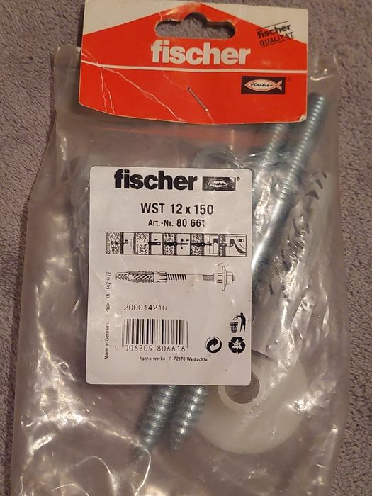 4kpl. Fischer WST 12 X 150 kołki zestaw do umywalki