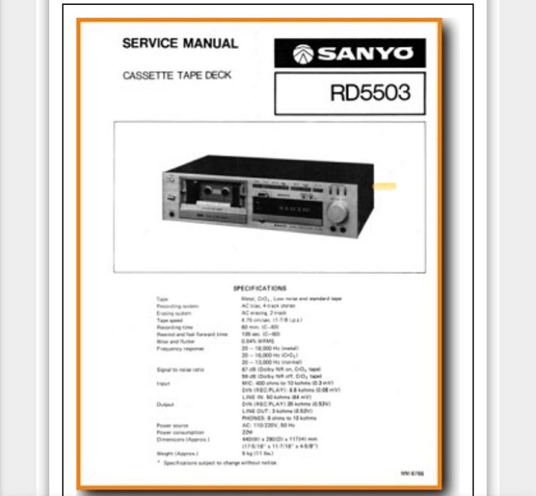 Leitor de cassastes Sanyo Stereo Cassette Deck RD 5503
