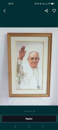 Obraz haftowany papież Franciszek ręcznie robiony złota rama
