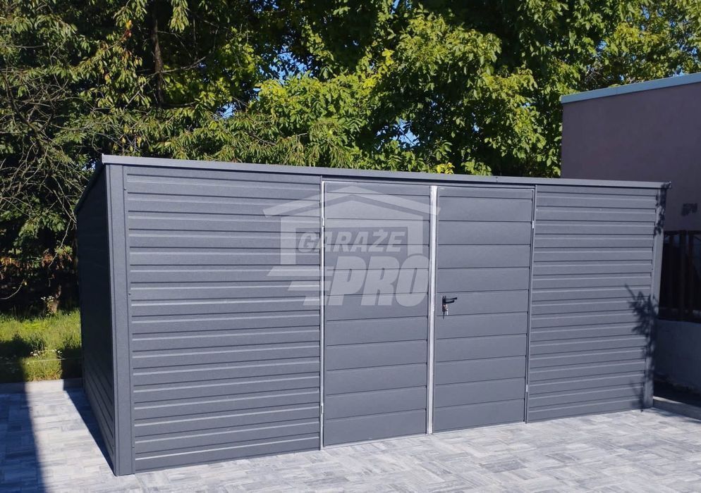 Domek ogrodowy - schowek 6x3 Brama  antracyt Dach spad w tył GP204