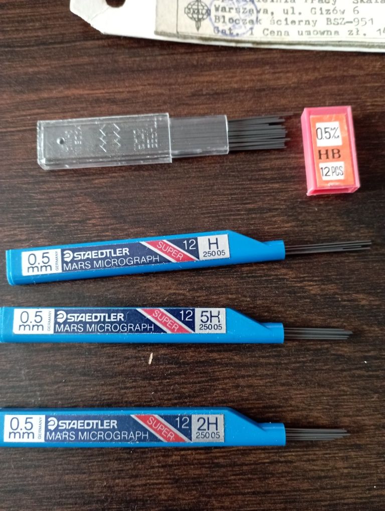 Pręciki do ołówków automatycznych H, 2H, 4H, 6H, 0,5 mm., rysiki