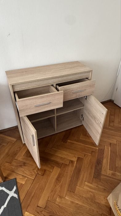 Komoda dąb sonoma z szufladami i pułkami okazja