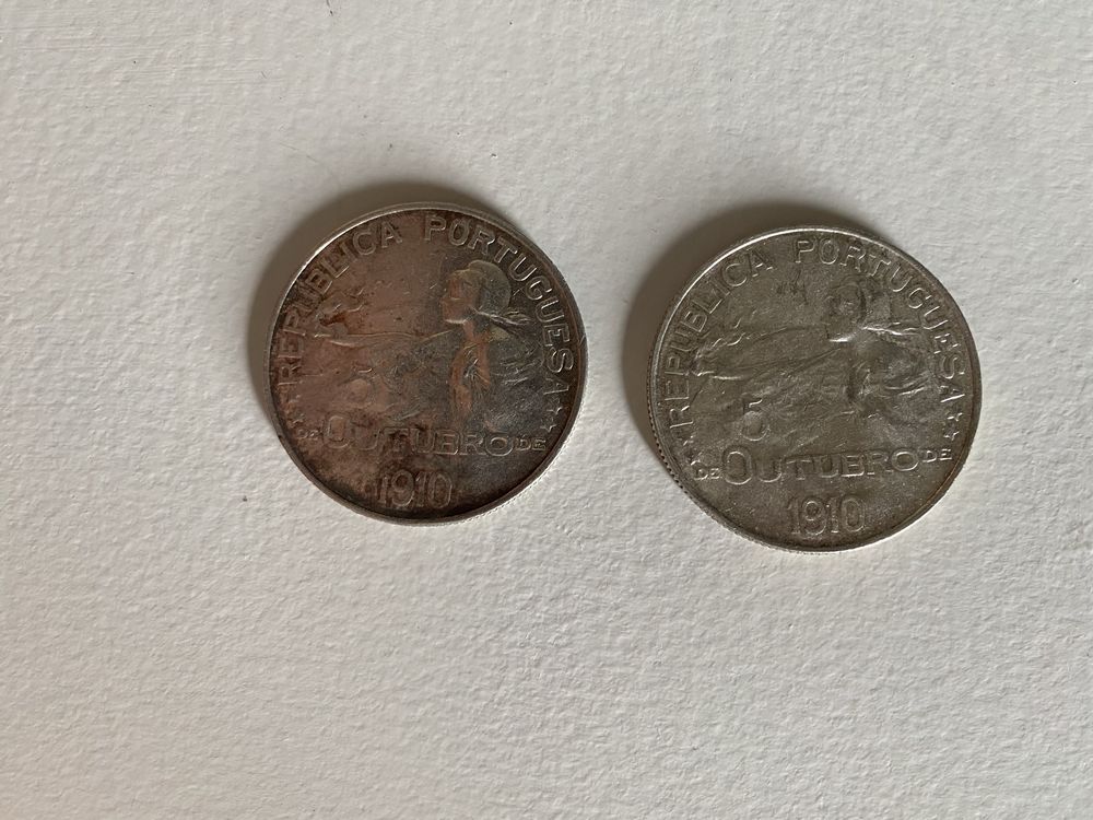 3 Pares de moedas de Prata. 1 escudo 1910, 1915 e 1916