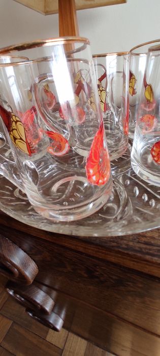 Travessa de Limoges antiga pintada à mão + Canecas de cerveja