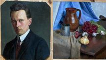 obraz olejny, dwustronny, międzywojnie, portret, martwa natura