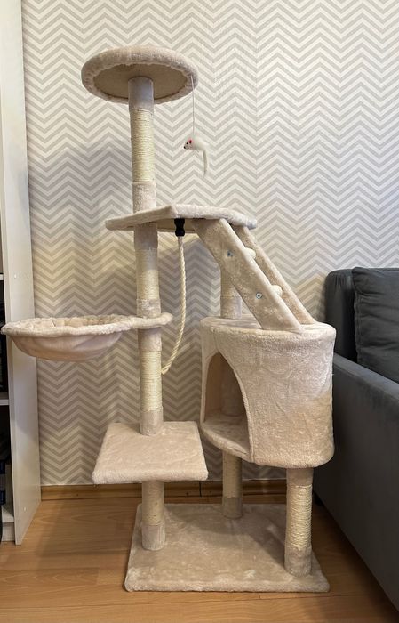 UŻYWANY Drapak dla kota domek drabinka legowisko lina; PH8012-BE 125cm