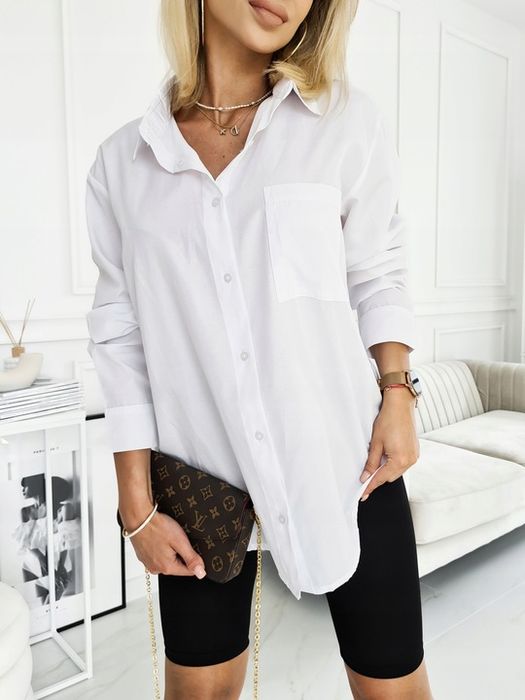 Kobieca Luźna Koszula Oversize Bawełna Uni Biała