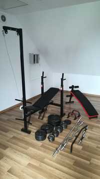 Ławka treningowa do ćwiczeń z wyciągiem + 132 kg obciążenia siłownia