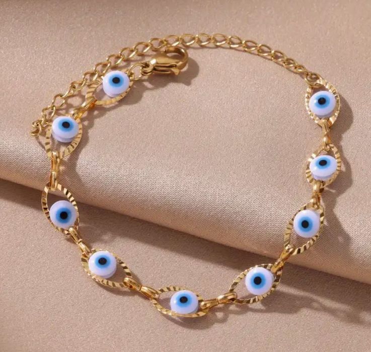 Pulseira Aço Inoxidável Olhos Azul "Proteção"