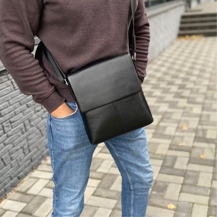 Сумка натуральна шкіра з клапаном велика багато відділень 26*22*6