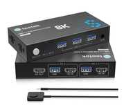 Przełącznik 8 K HDMI KVM | 2 Komputery 1 Monitor | 3 Hub USB 3.0 | 8 K