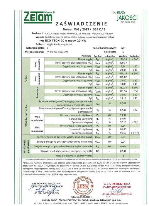 Kocioł c.o. na ekogroszek kotły z podajnikiem piece 5 klasy 20 kW