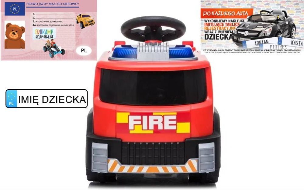 STRAŻ POŻARNA na akumulator jeździk 2 biegi dźwięki syreny :)