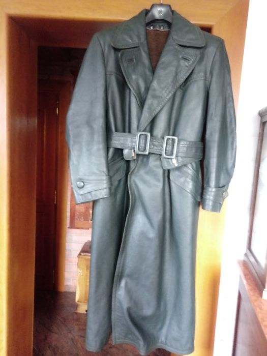 płaszcz skórzany wojskowy niemiecki na podpince oficerski