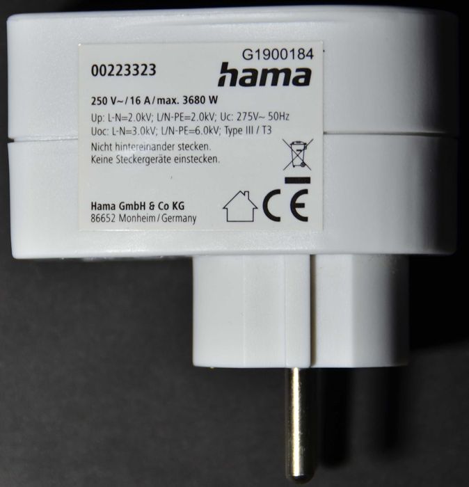 Сетевой фильтр Hama Earthed с защитой от перенапряжения