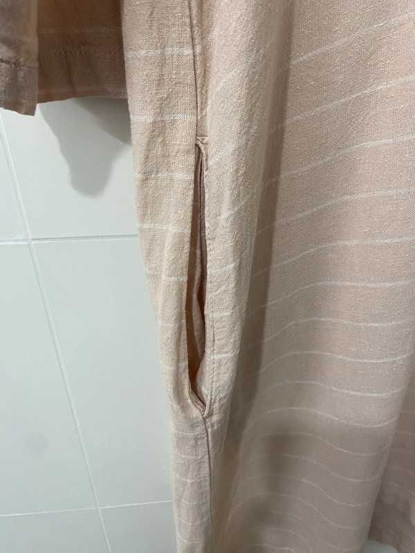 Brzoskwiniowa długa koszulowa sukienka w paski 55% len Esmara XXL/XL