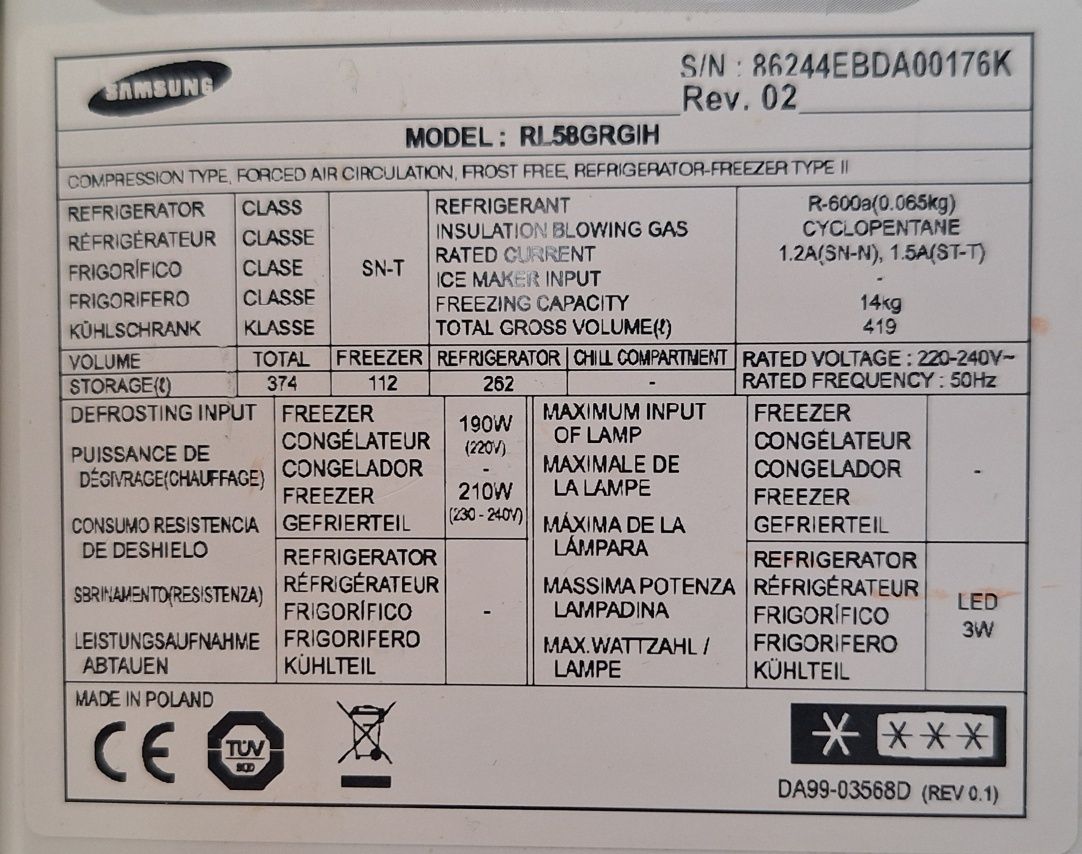 Lodówka Samsung RL58GRGIH no frost wolnostojąca srebrna