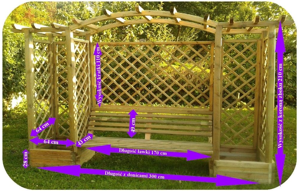 Pergola z Ławką i Donicami Kwietnik Arkada Trejaż Meble Ogrodowe