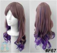 Fioletowa taro peruka z grzywką falowana ombre gradient cosplay wig