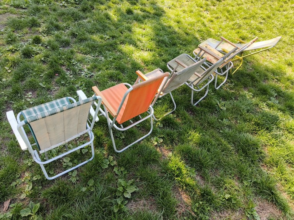 Krzesło PRL Leżak Ogrodowy Turystyczny Składany Krzesła Vintage
