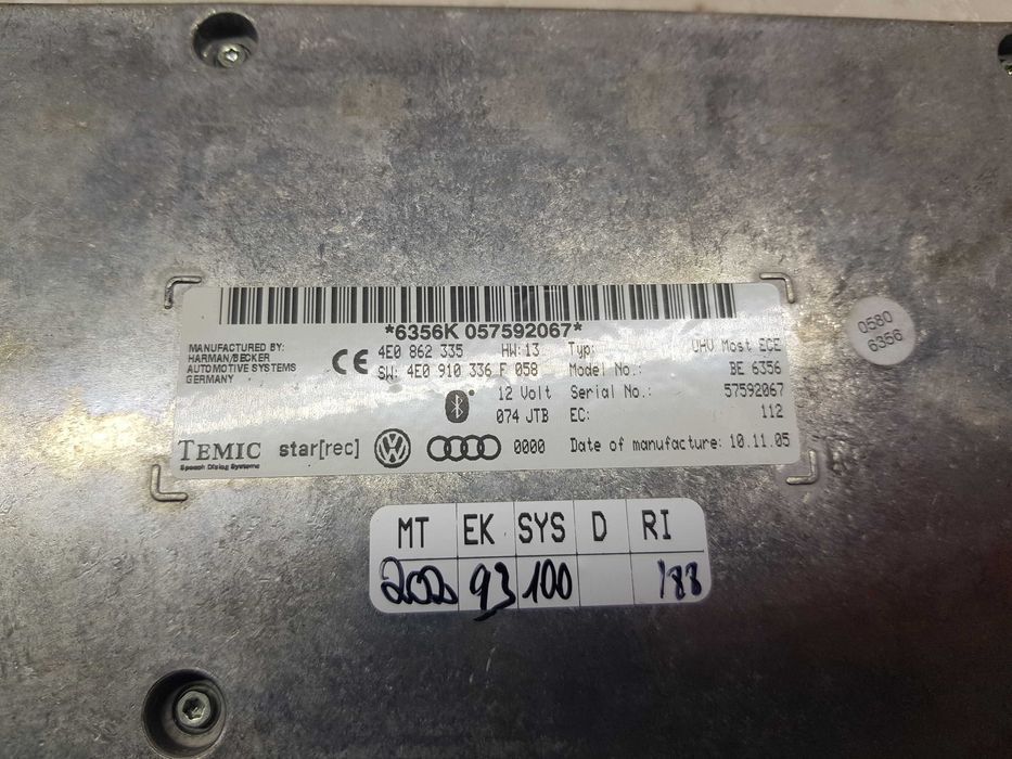 AUDI A6 C6 Moduł Sterownik BLUETOOTH 4E0.862.335