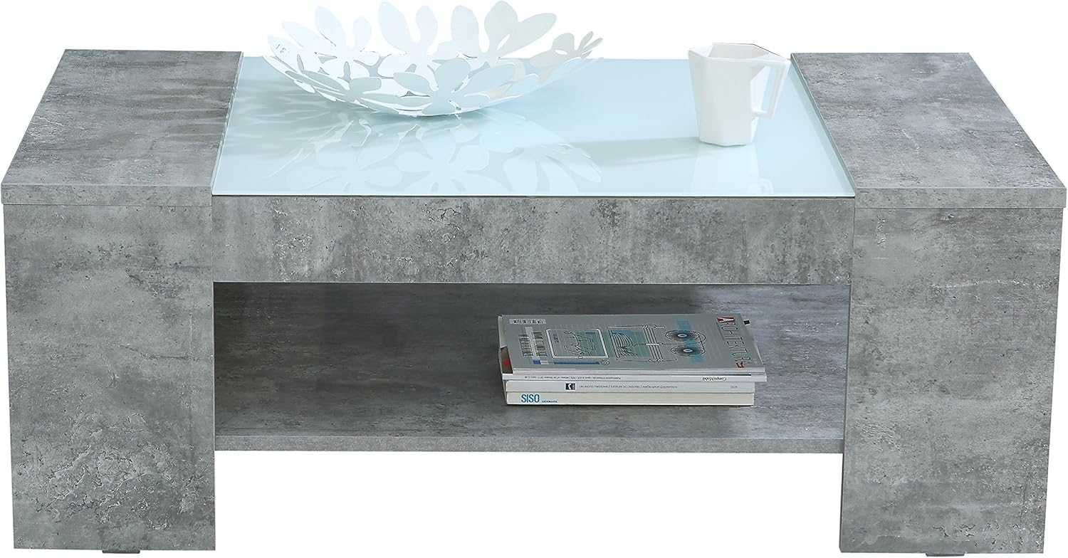 FORTE Brady stolik kawowy z półką, wygląd betonu, 120 x 71 x 45 cm